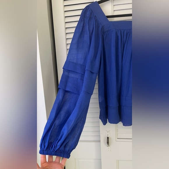 Banana Republic Semi-Sheer Square Neck Ramie Blouse Balloon Sleeves in Blue XS - Picture 7 of 13